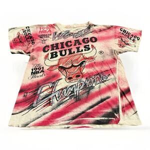 Vtg 90s Magic Johnson T’s Chicago Bulls All Over Print 1991 NBA Finals T-Shirt L